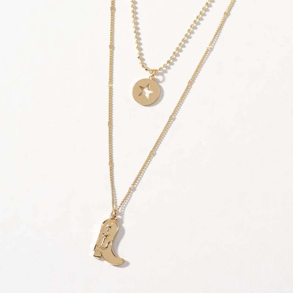 ✨ Adorable Golden Cowboy Boot & Star Charm Layered Necklace ✨